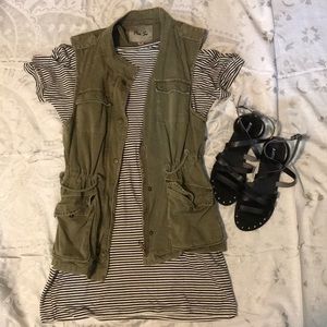 OBEY BLACK AND WHTE STRIPED TEE DRESS